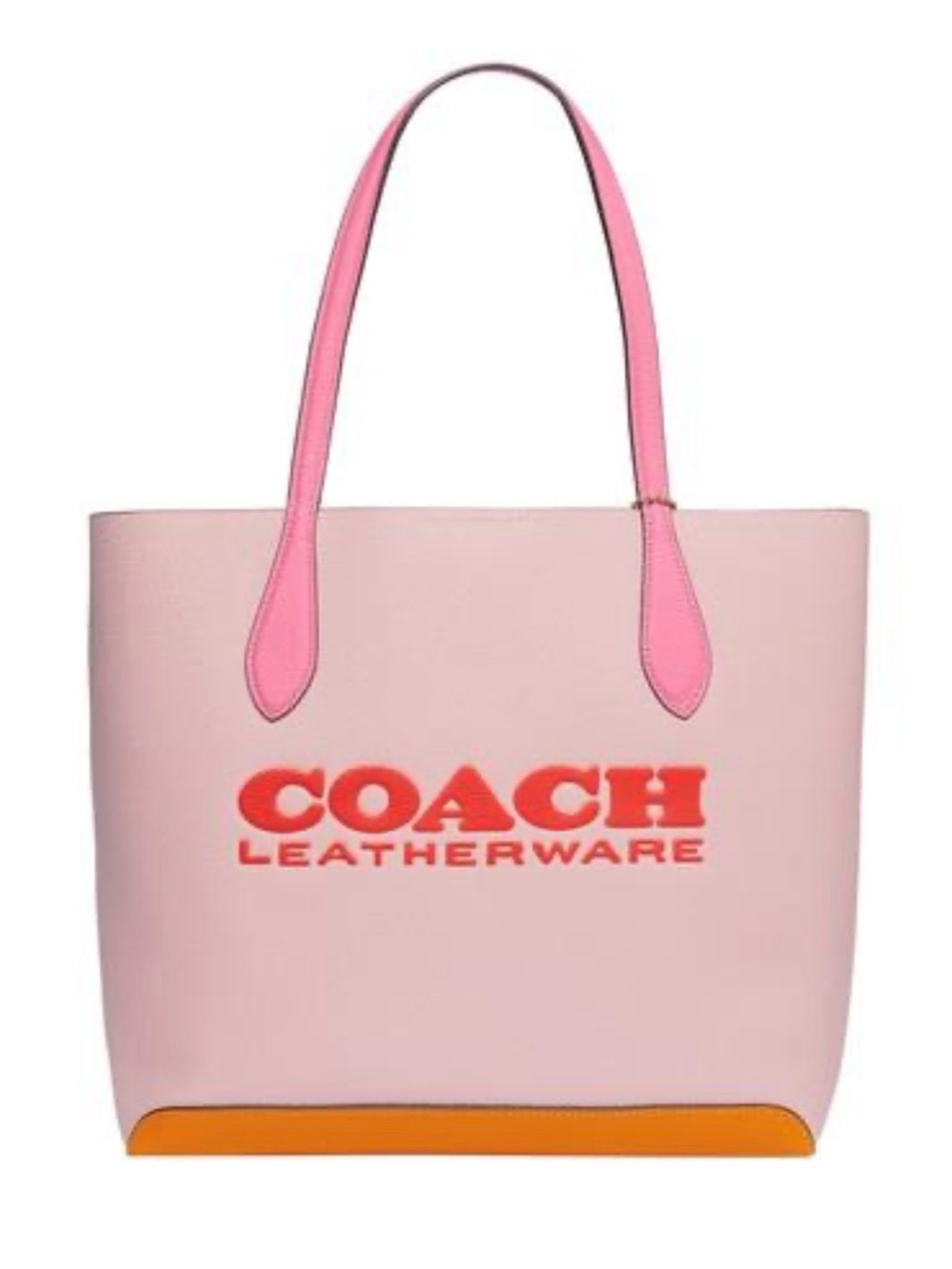 COACH Pink Leather Tote with Orange Trim and Bold Logo